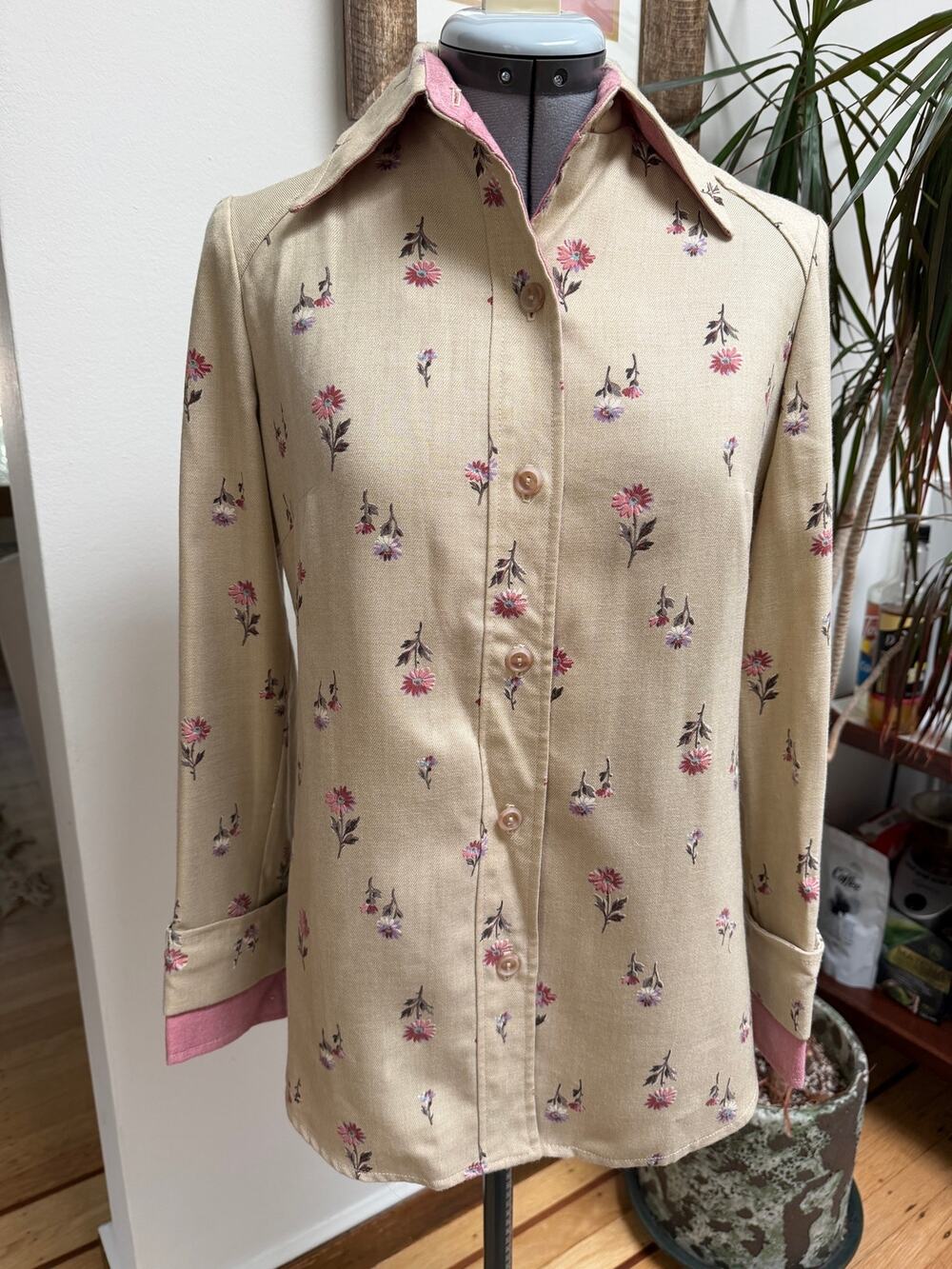 Vintage 70s Miss Peg Originals Floral Dagger Collar Shirt Jacket Shacket 8